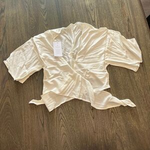 NWT Toluca Maria Tie Front Linen Swimwear Cover Up Short Sleeve Ivory Size S